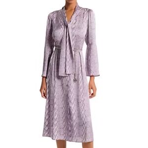 Michael Kors Lavender Snake Print Dress With Bell Sleeves and Silver MK belt